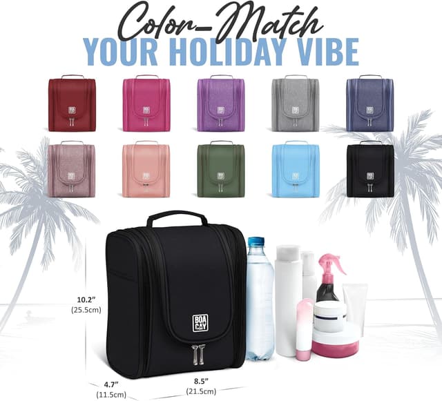 Detalle de BOACAY Hanging Travel Toiletry Bag (Women & Men) with Metal Hook, Waterproof Shower Organiser