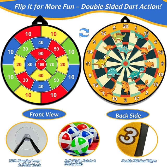 Detalle de Kids dart board set 29 inch Dino double-sided