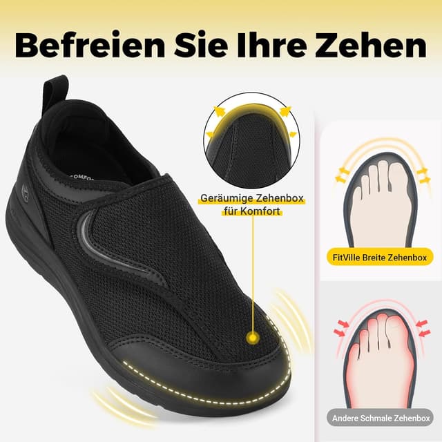 Detalle de FitVille Extra Weit Senioren Hausschuhe für Damen mit Klettverschluss – Gesundheitsschuhe bis Gr. 42,5