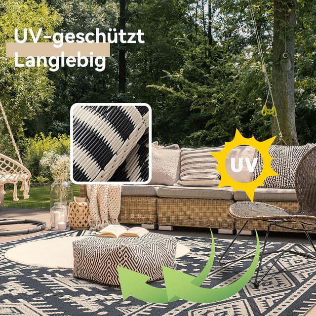 Detalle 2 de Homaxy Outdoor Teppich wetterfest, faltbar & wendbar (120 x 180 cm) in Schwarz & Beige