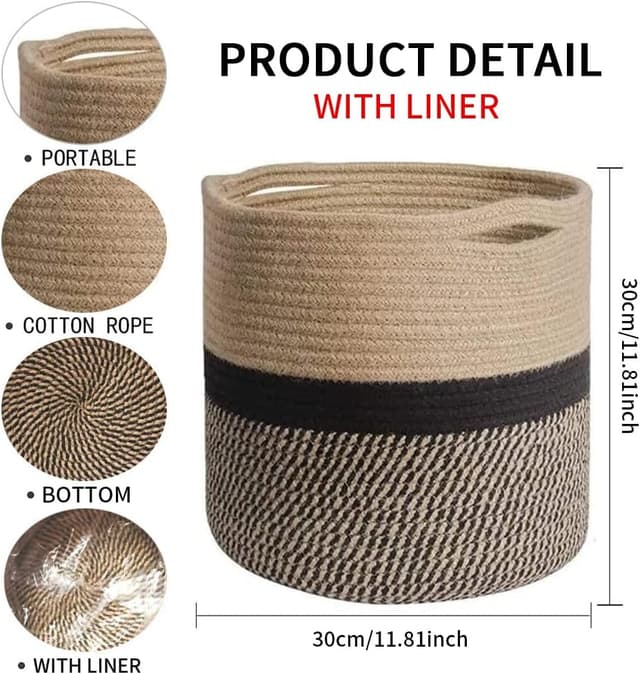 Detalle de NATTHSWE Plant Basket with Liner – indoor woven cotton rope pot cover for 11" planters