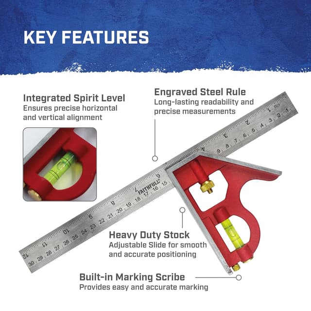 Detalle 2 de Équerre combinée Faithfull 300 mm : mesure, traçage et contrôle d’angles