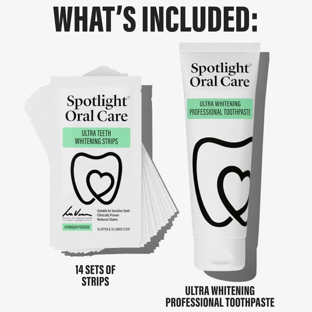 Detalle de Spotlight Oral Care Teeth Whitening Strips (28 strips + toothpaste) – 14-day hydrogen peroxide kit for sensitive teeth