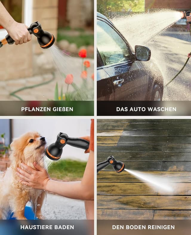 Detalle 2 de SUNPOW Wand-Schlauchbox RollUp 25 m mit 10-Funktions-Sprühdüse, 180° schwenkbar & automatischem Aufrollsystem (Grau)