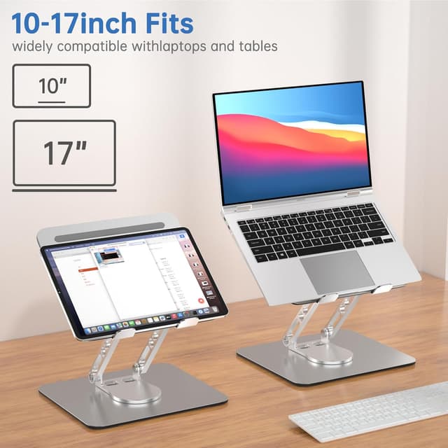 Detalle 2 de GleYo Adjustable Laptop Stand for Desk with 360° Rotating Base (Ergonomic, Foldable, 10–16 inch Laptops)