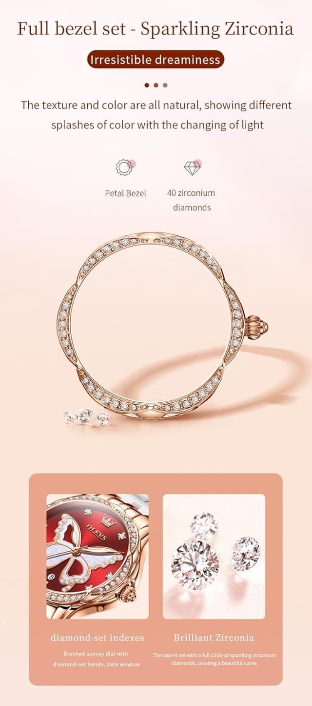 Thumbnail 4 de OLEVS Damen Diamantuhr Roségold Keramikglas 41mm