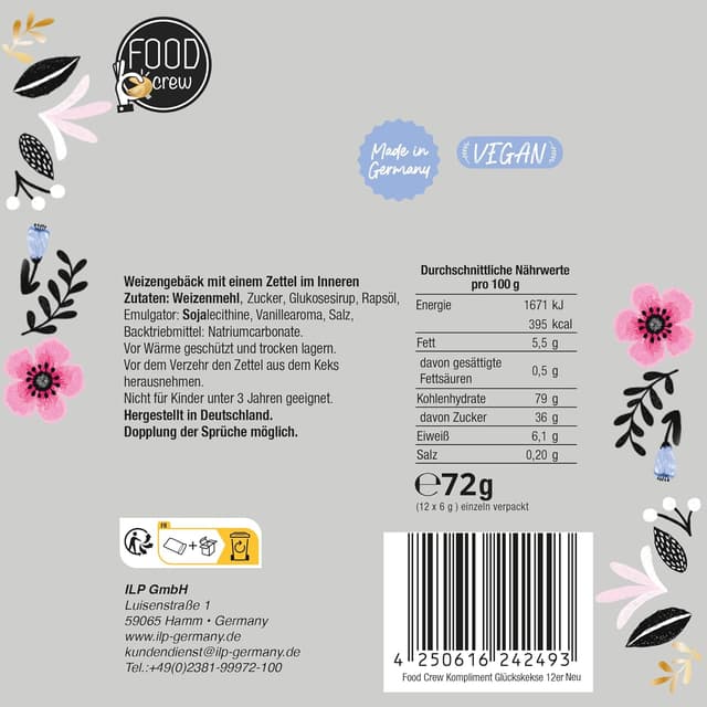 Detalle 2 de FOOD crew Glückskekse Komplimente 12x