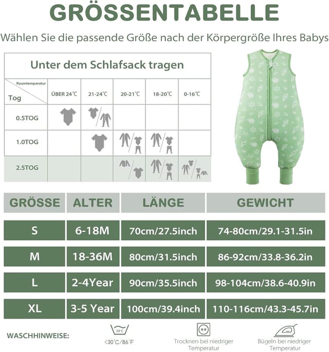 Detalle 1 de ToyaTec Baby-Schlafsack 2,5 Tog mit Füßen