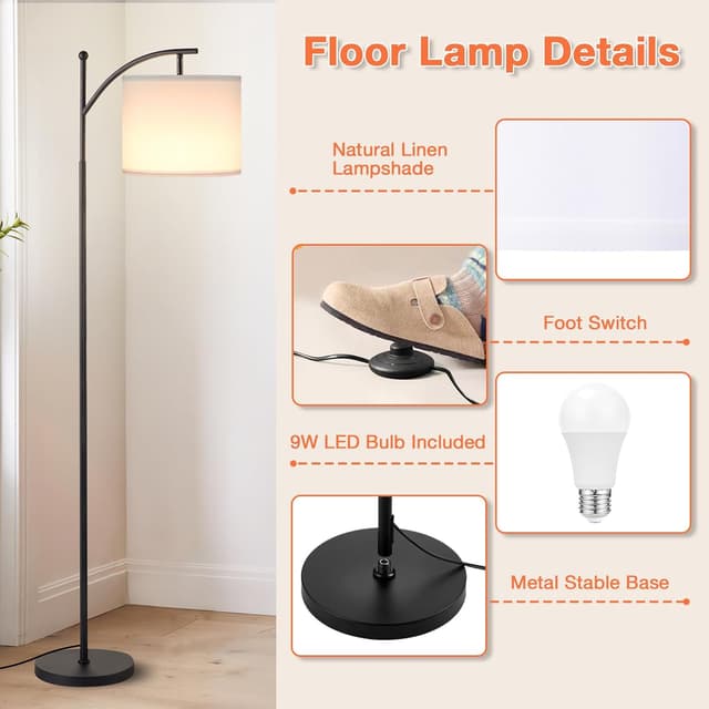 Detalle de PreeOtti Stehlampe Wohnzimmer LED, 3 Modi