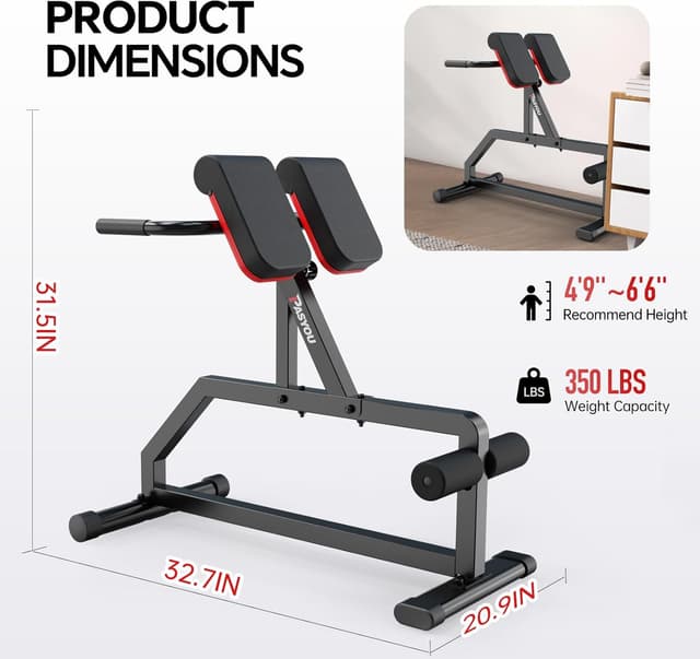 Thumbnail 6 de PASYOU Adjustable Roman Chair Hyperextension Bench for Home Workouts (up to 350 lbs)