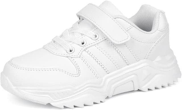 Detalle de DVTENI Unisex Kids White Antiskid Tennis Sneakers (Hook-and-Loop)
