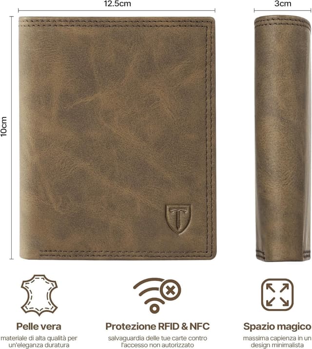 Detalle 2 de TENBST portafoglio uomo RFID in pelle con 13 porta carte, finestra ID e portamonete