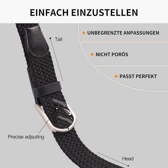Detalle de TANGCHAO 2er-Set Stoffgürtel Stretchgürtel mit Geflecht – elastisch, verstellbar bis 135 cm