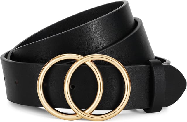 Detalle de JasGood Damen Ledergürtel mit Doppel-O-Ring Schnalle (Vintage) für Jeans, Hosen & Kleider