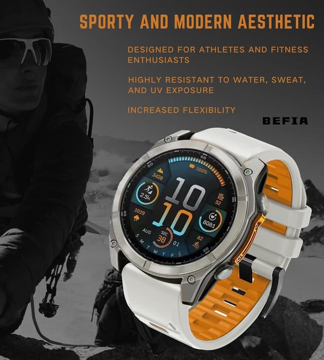 Detalle de BEFIA 22mm Quick Fit Watch Band for Garmin fenix 8 47mm, Forerunner 965/955, epix Gen 2 47mm (Sweat & Sport Comfort)