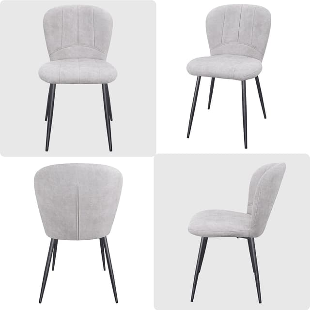 Detalle de ANVOFONG Set di 2 sedie da pranzo imbottite in tessuto grigio pallido con gambe in metallo nero