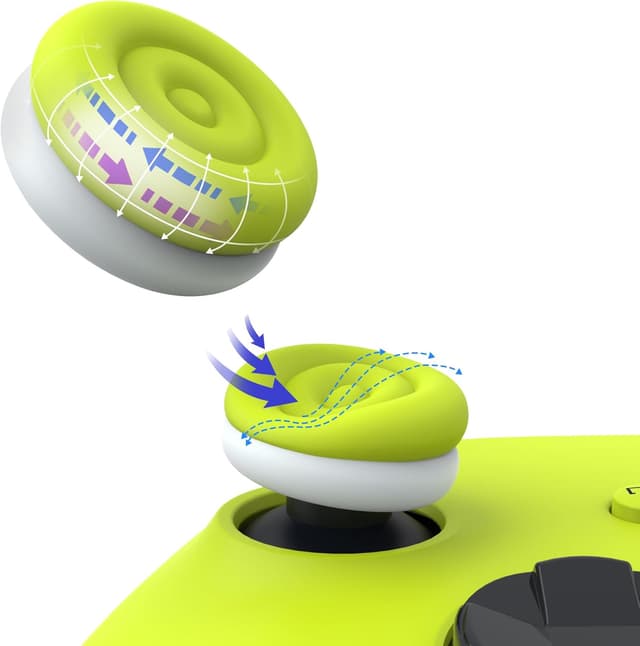 Detalle de playvital PlayVital Thumbs Cushion Caps & Thumb Grips (Bright Green & Robot White) for PS5/PS4, Xbox & Switch Pro