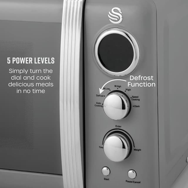 Detalle de Swan Retro LED Digital Microwave Grey, 20L (800W) with Defrost Setting, SM22030LGRN
