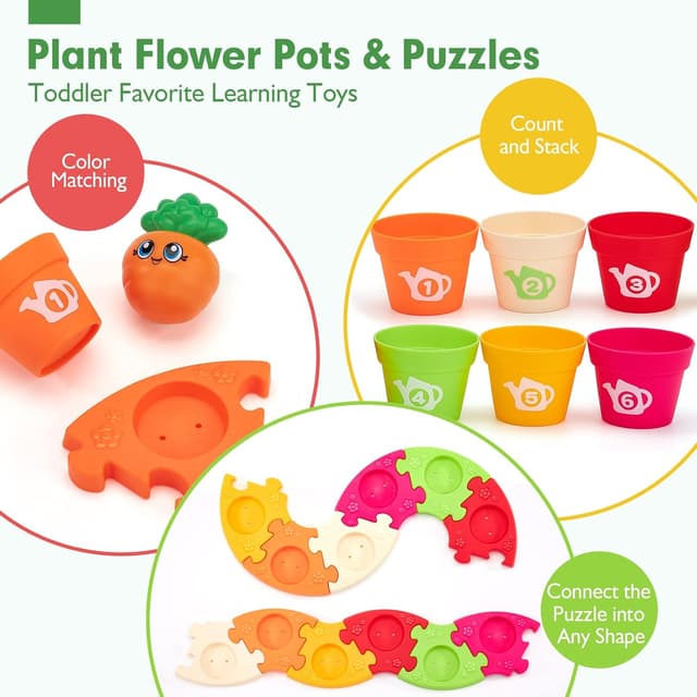 Detalle de hahaland Baby Montessori Stacking Cups & Flower Pots Playset (18pcs) for 18+ Months