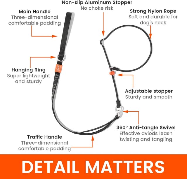 Detalle de Howgo Dog Slip Lead (No-Pull Training Leash) with Padded Handles, 5.5FT, Black