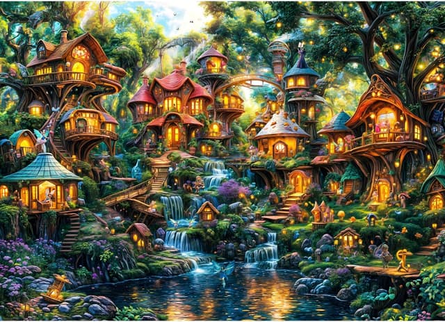 Detalle de MOJIGE Puzzle 1000 Teile Kleines Elfendorf