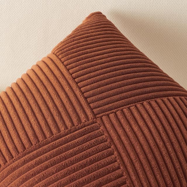 Detalle de Topfinel Kissenbezug 50x50 Herbst Karamell Orange/Rost im 2er-Set – Kordsamt mit Streifenmuster