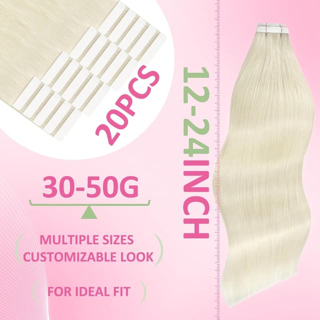 Detalle 2 de YoungSee Tape-in Extensions Echthaar Platinblond, 60 cm (60A) – 50 g