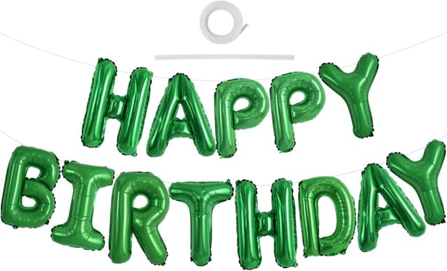 Detalle de TONIFUL Green Mylar "Happy Birthday" Banner 16" 🎈