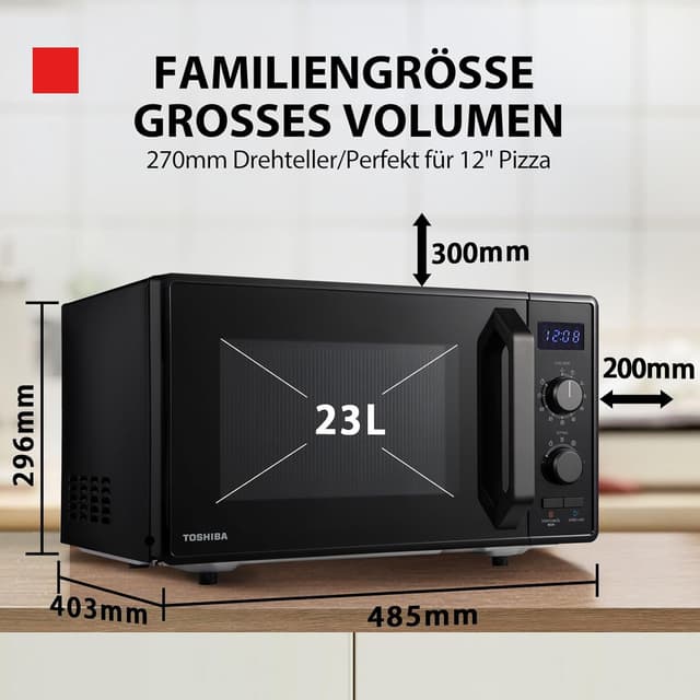 Detalle de Toshiba MW2-AG23PF(BK) Mikrowelle 3-in-1 (23 l) mit Grill & Kombi-Funktion, ECO, Drehteller mit Positionsspeicher – Schwarz