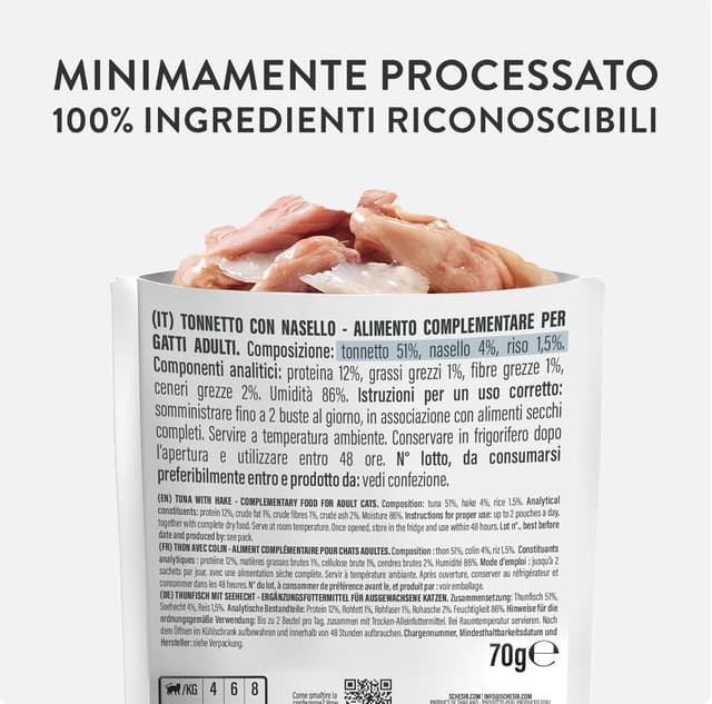 Thumbnail 4 de Schesir Filets de thon avec merlu en gelĂ©e, 12 enveloppes de 70 g đ€