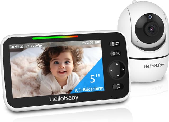 Thumbnail 6 de HelloBaby Caméra 2 Babyphones vidéo 5 pouces, sans Wi‑Fi, écran partagé