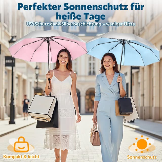 Detalle 2 de ZOMAKE Sonnenschirm UPF 50+ Regenschirm – automatik Auf und Zu, kompakt taschenfaltbar