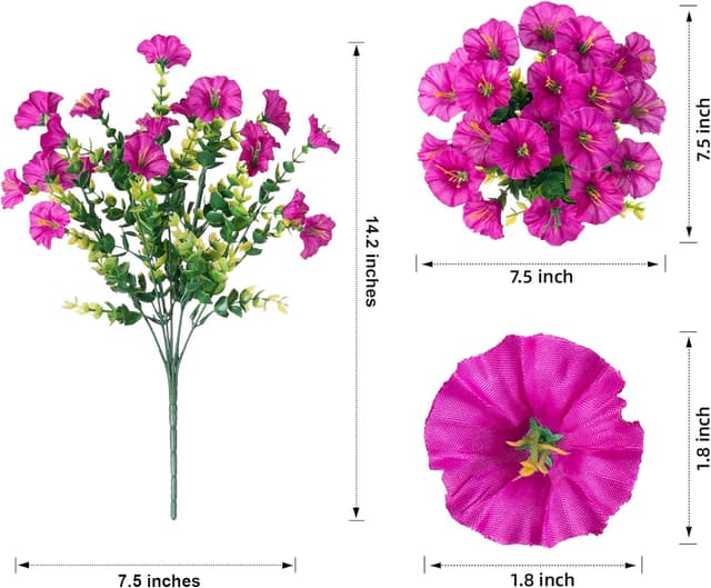 Detalle de HyeFlora 12 Bundles Outdoor Artificial Flowers (Morning Glory) with UV-Resistant Eucalyptus Leaves