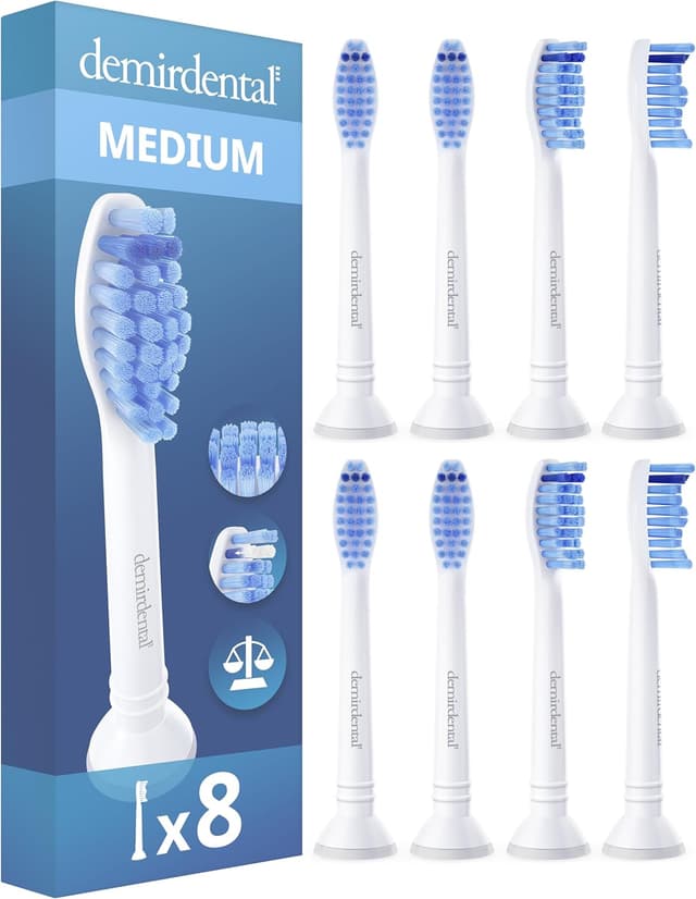 Detalle de 8 embouts demirdental Medium compatibles Philips Sonicare (remplace HX6018) — blancs