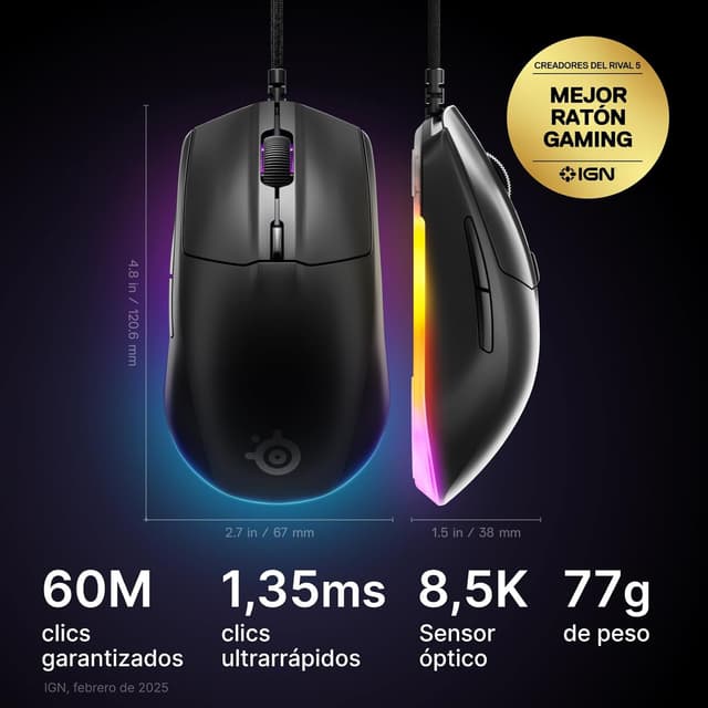 Detalle 2 de SteelSeries Rival 3 Gen 2 Ratón Gaming con RGB y 8500 dpi