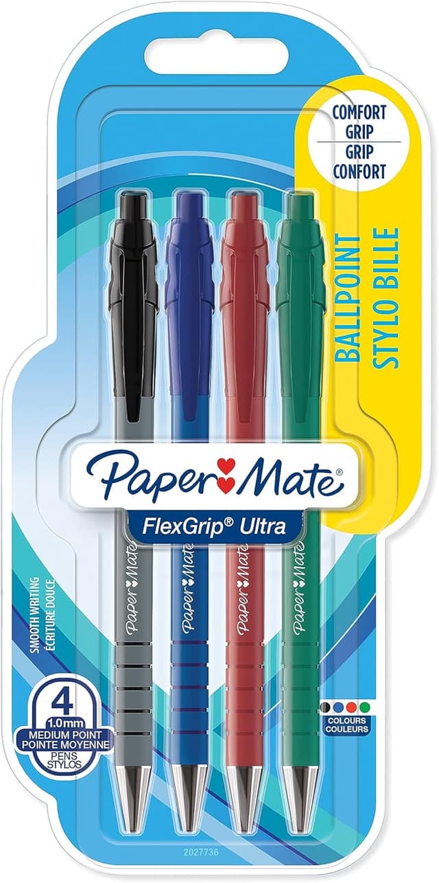 Detalle de Paper Mate 2027736 FlexGrip Ultra, Bolígrafos Retráctiles 4 Colores 🖊