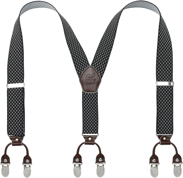 Detalle de KANGDAI Rindsleder Hosenträger für Herren, 3,5 cm breit mit 6 Metallclips – verstellbar, Geschenkbox
