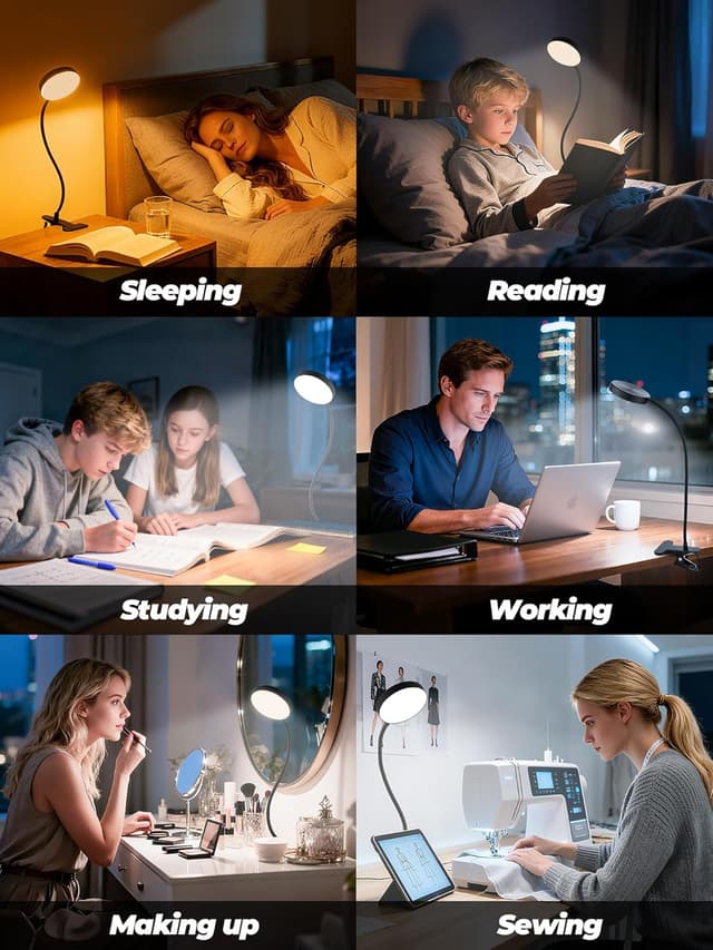 Thumbnail 5 de ReinHoo Desk Lamp,10 Colors RGB&Warm White Desk Light,10 Brightness Dimmable Clip On Light,500LM Bright Reading Light,USB Adapter Table Lamp for Office,Computer,Work,Study,Craft,Bedside Table,Bedroom
ReinHoo Desk Lamp,10 Colors RGB&Warm White…