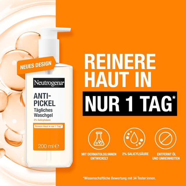 Detalle de Neutrogena Anti-Pickel Tägliches Waschgel mit 2% Salicylsäure (BHA) – 3 x 200 ml