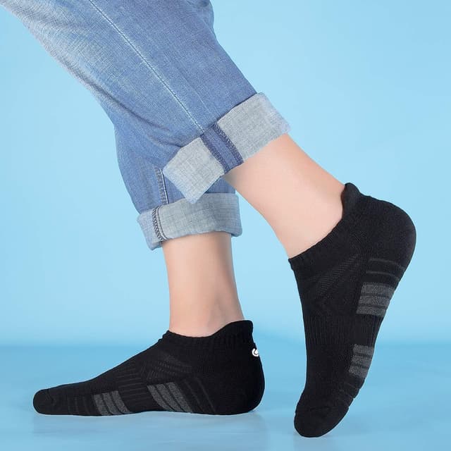 Detalle de anqier 6 Paar Sneaker-Socken atmungsaktiv aus Baumwolle – kurz, leicht gepolstert (Schwarz/Weiß/Grau)