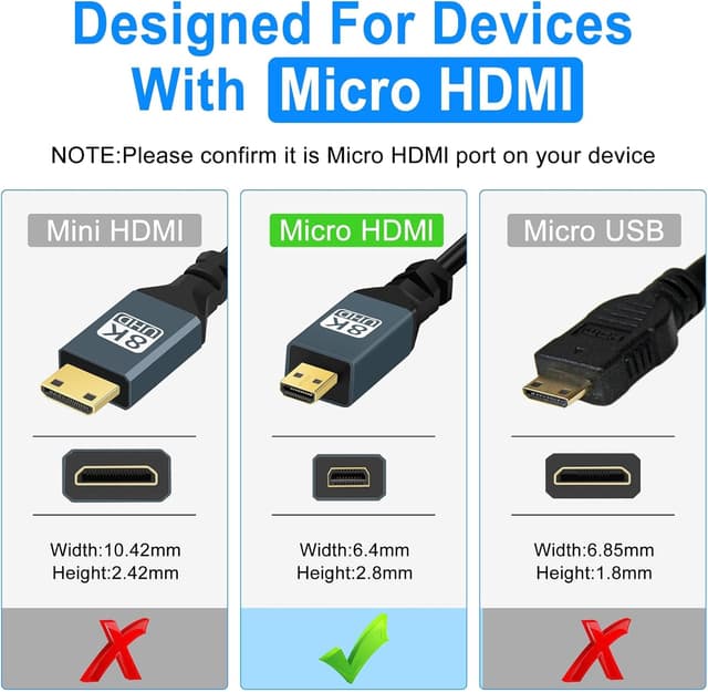Detalle de Thsucords 8K Spiralkabel Micro‑HDMI auf HDMI (90° rechtwinklig), 1 m