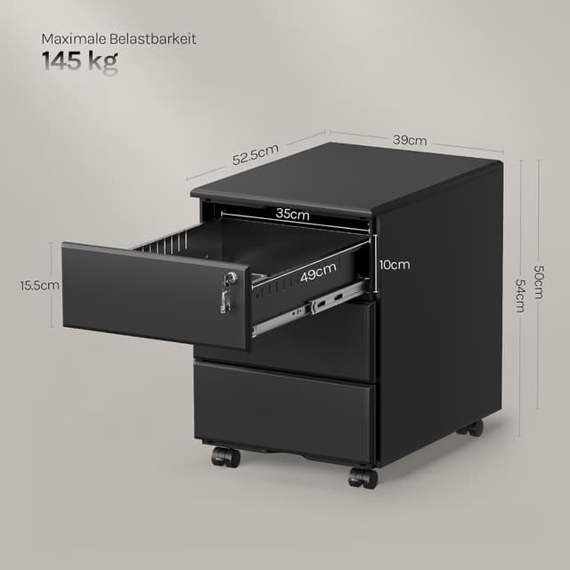 Thumbnail 2 de WOLTU Rollcontainer Metall 3 Schubladen Schwarz