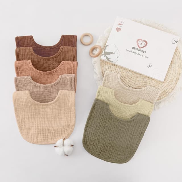 Detalle 2 de bearmoss 8-pack Muslin Baby Dribble Bibs (100% Cotton) – Unisex bandana drool & teething bibs