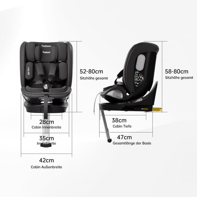 Detalle 2 de Reboarder 360 Drehbar mit Isofix – 0–12 Jahre (40–150 cm) i-Size Kindersitz mit Getränkehalter, Liegeposition