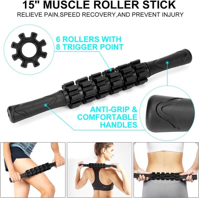 Detalle de Whole Body Foam Roller Set (High Density Roller + Muscle Stick + Plantar Fasciitis Ball + Strap)