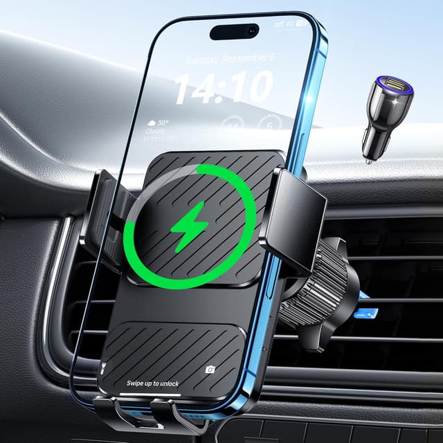 Detalle de Guceful Wireless Car Charger (15W) + Auto-Clamping Air Vent Phone Mount