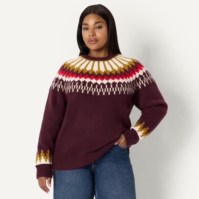 Detalle de Amazon Essentials women’s oversized-fit Fair Isle crewneck jumper (Demi’s pick)