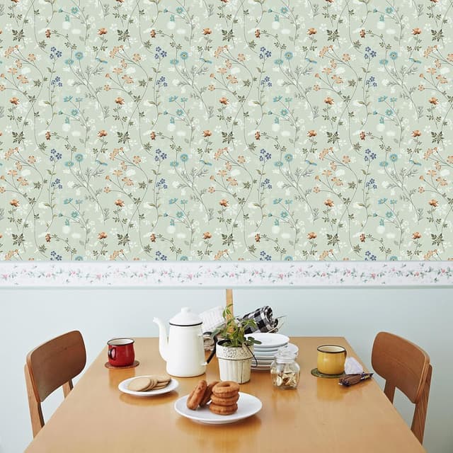 Thumbnail 6 de ANHUIB Blumentapete Hellgrün 44x300 cm