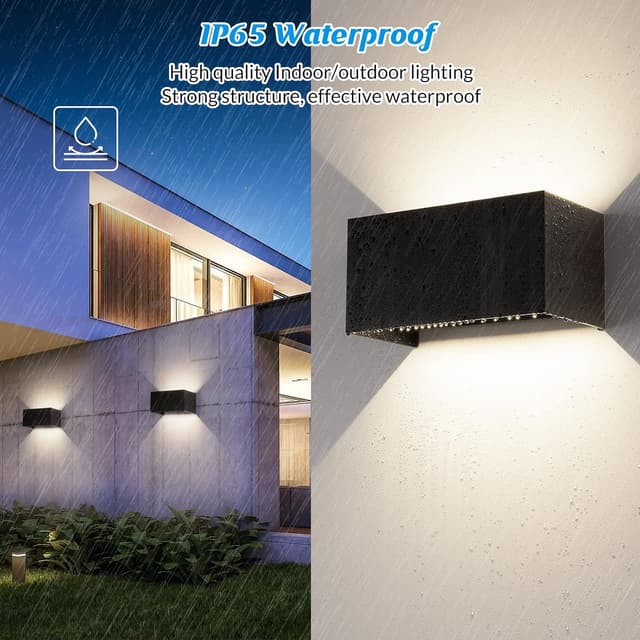 Detalle 2 de Set da 2 applique da parete 24W IP65 4000K bianco naturale, design moderno nero (angolo fascio regolabile)