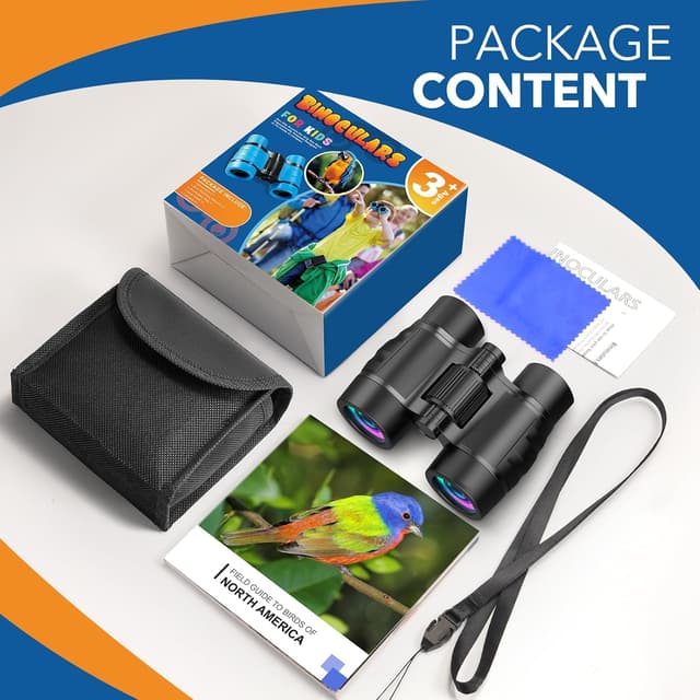 Detalle de HappyKidsClub Binoculars for Kids (Age 3–9) – 4x Outdoor Travel Play Binoculars with Neck Strap